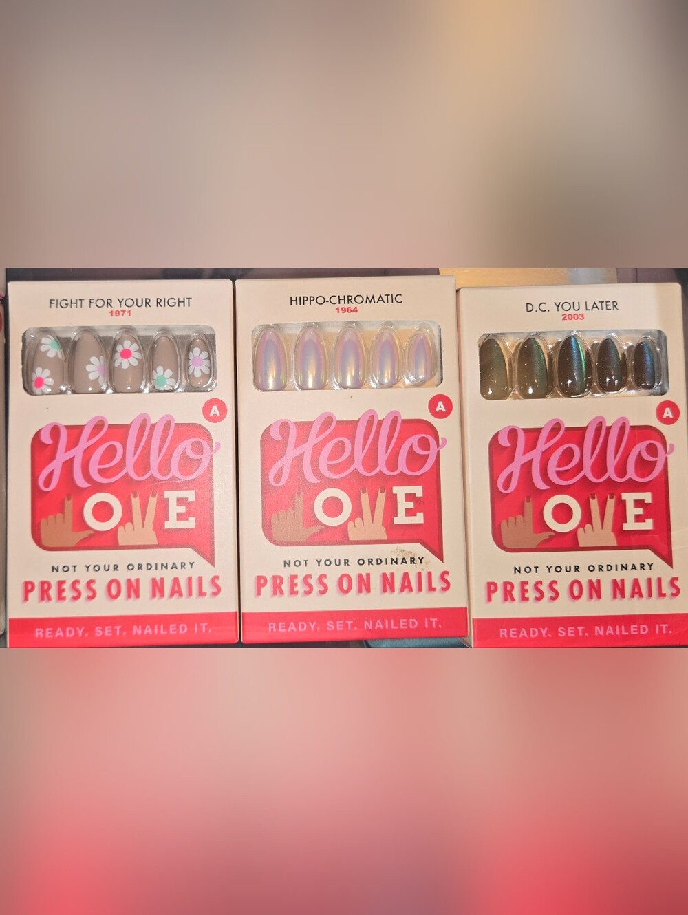 Hello Love Press On Nails 3 Pack Bundle - Fight For Your Right, Hippo-Chromatic,